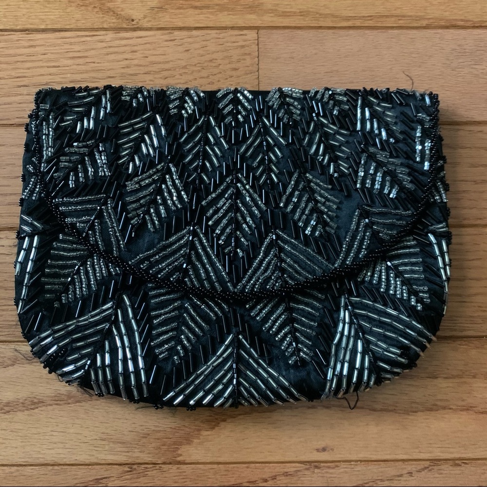 Elegant Vintage Andre Cellini Black Beaded Evening Clutch